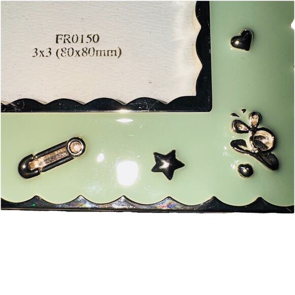 Addison Ross Unisex Baby Themed Enamel & Silver Plate Green Picture Frame 3”x 3” - Picture 2 of 4